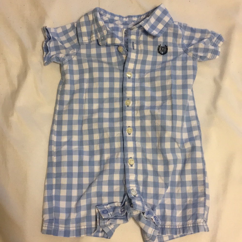 Blue plaid boy summer romper chaps Ralph Lauren